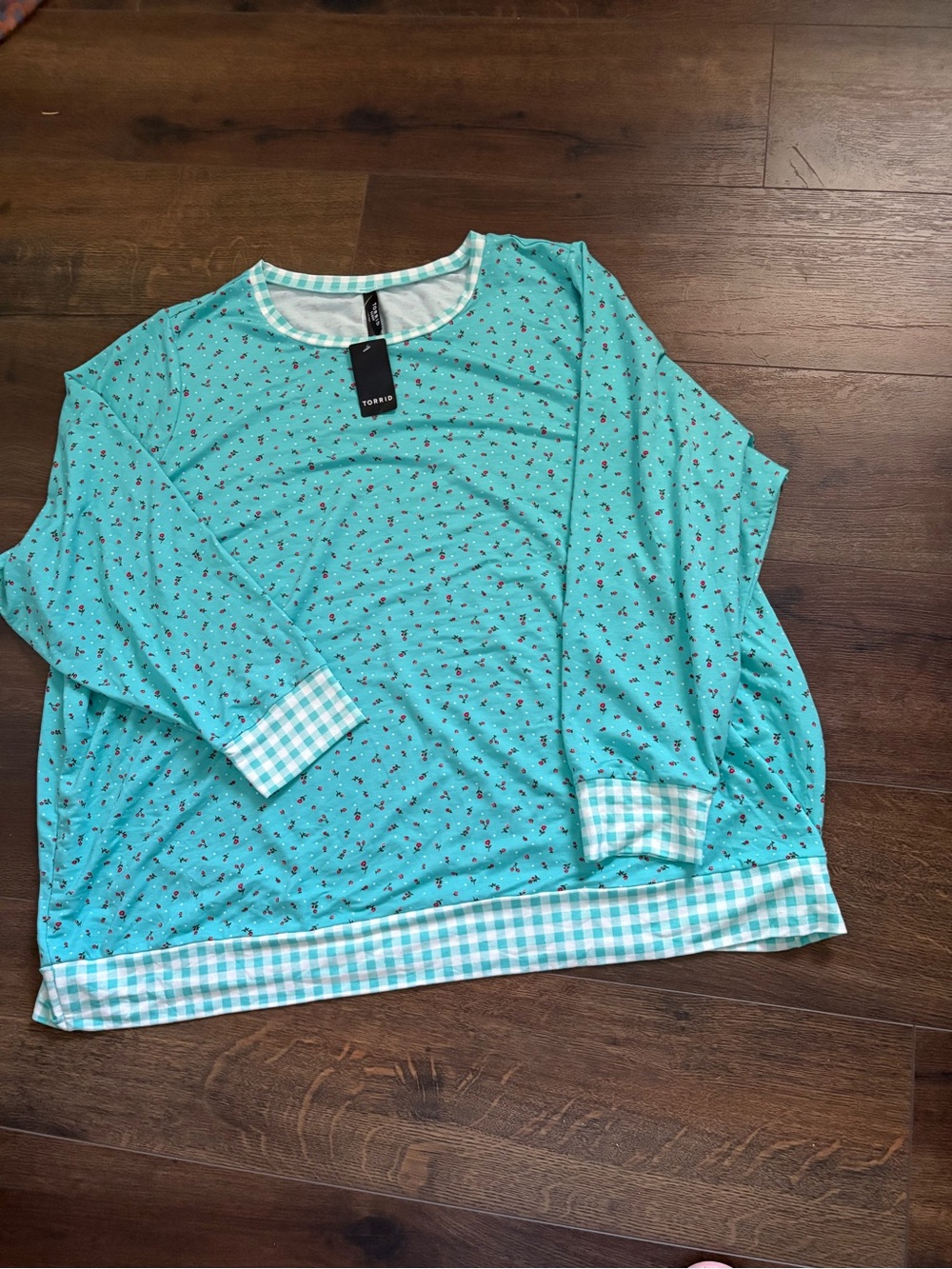 TORRID Teal Floral & Gingham Long Sleeve Lounge Top